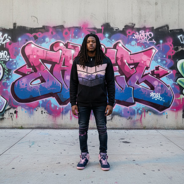 *DESIGN BY HUMANS* (DARK NAVY) ZIP UP HOODIE (DISTRESSED LOGO STYLE)