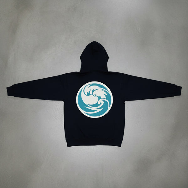 *DESIGN BY HUMANS* (DARK NAVY) ZIP UP HOODIE (DISTRESSED LOGO STYLE)