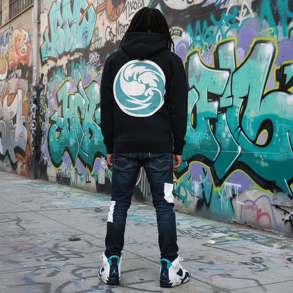 *DESIGN BY HUMANS* (DARK NAVY) ZIP UP HOODIE (DISTRESSED LOGO STYLE)