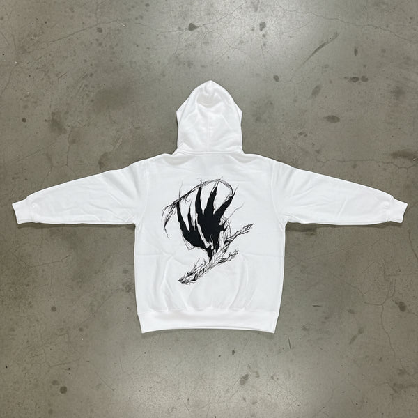 *DESIGN BY HUMANS* (WHITE) ZIP UP HOODIE (DISTRESSED LOGO STYLE)