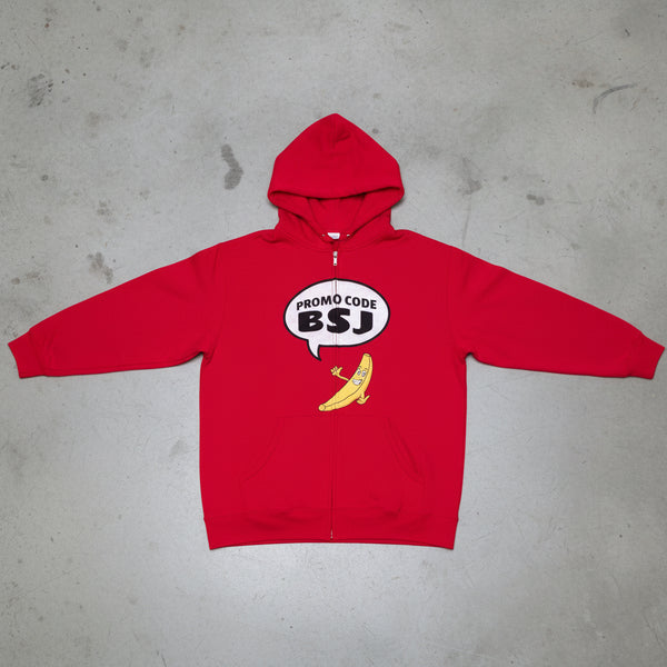 *DESIGN BY HUMANS* (RED) ZIP UP HOODIE (DISTRESSED LOGO STYLE)