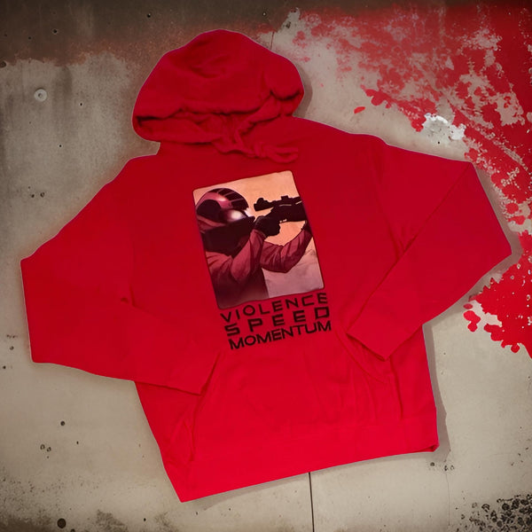 *DESIGN BY HUMANS* (RED) PULLOVER HOODIE (DISTRESSED LOGO STYLE)