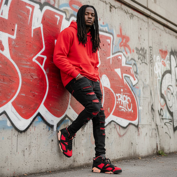 *DESIGN BY HUMANS* (RED) PULLOVER HOODIE (DISTRESSED LOGO STYLE)