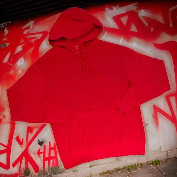 *DESIGN BY HUMANS* (RED) PULLOVER HOODIE (DISTRESSED LOGO STYLE)