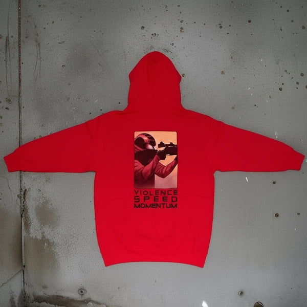 *DESIGN BY HUMANS* (RED) PULLOVER HOODIE (DISTRESSED LOGO STYLE)