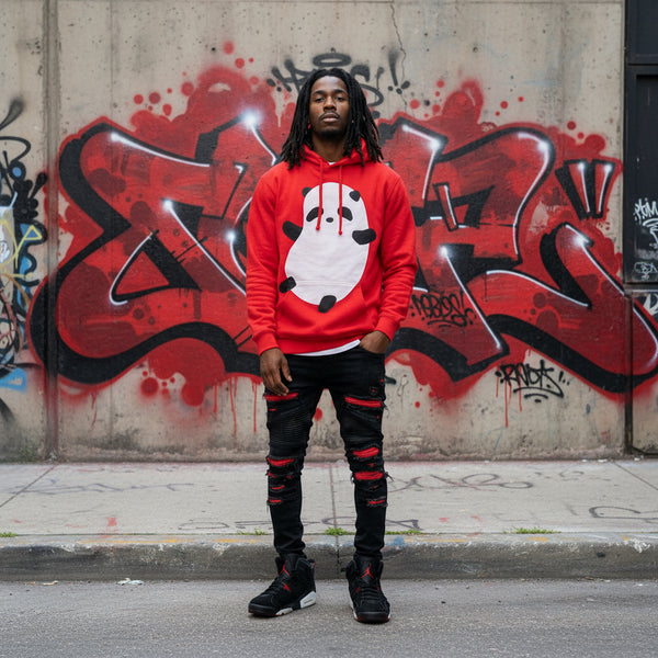 *DESIGN BY HUMANS* (RED) PULLOVER HOODIE (DISTRESSED LOGO STYLE)