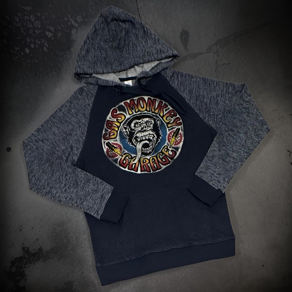 *DESIGN BY HUMANS* (NAVY-MULTI) PULLOVER HOODIE (DISTRESSED LOGO STYLE)