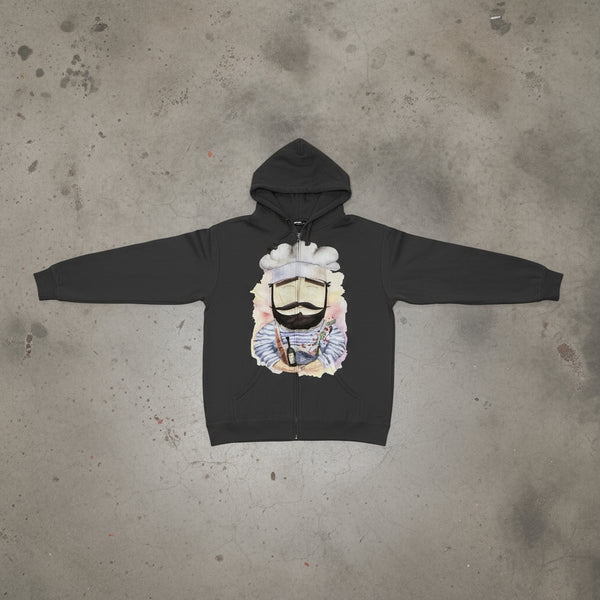 *DESIGN BY HUMANS* (GREY) ZIP UP HOODIE (DISTRESSED LOGO STYLE)