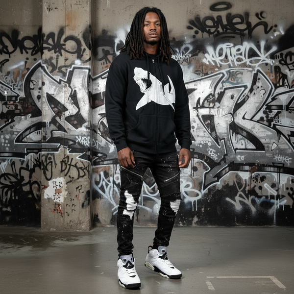*DESIGN BY HUMANS* (DARK NAVY) ZIP UP HOODIES (DISTRESSED LOGO STYLE)