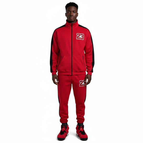 •23• (RED-BLACK) ZIP UP TRACKSUITS (CUT & SEW)