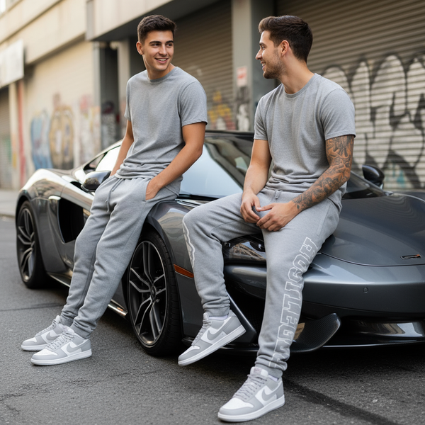 ^HUSTLE GANG^ (GREY) ~COLLEGIATE~ KNIT JOGGER SWEATPANTS