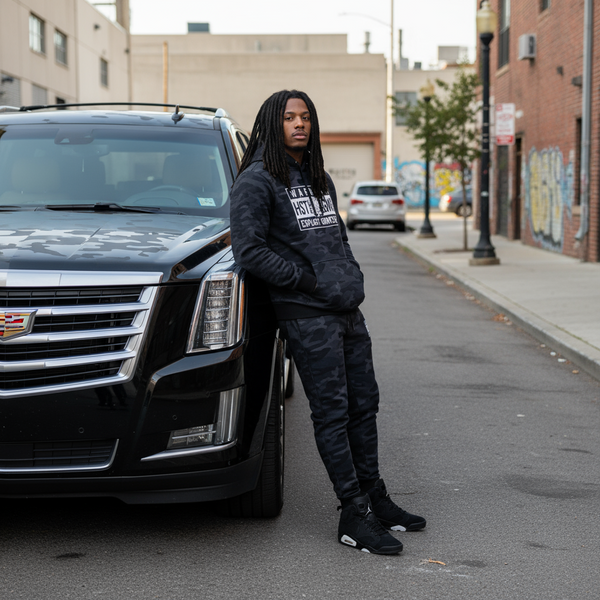 *HUSTLE GANG* (BLACK CAMOUFLAGE) ~EXPLICIT CONTENT~ HOODED SWEATSUITS