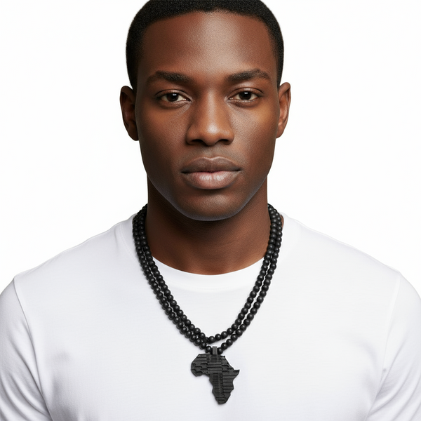 *<WOOD BEADED NECKLACE & PENDANT SET>* *AFRICA* (BLACK)