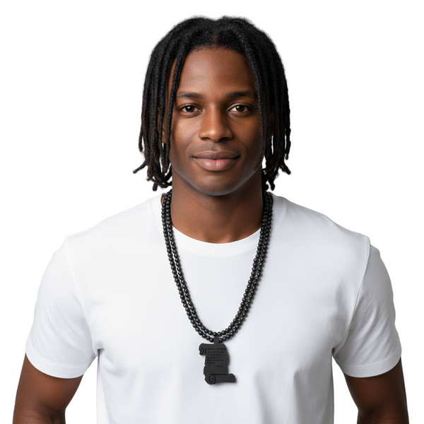 *<WOOD BEADED NECKLACE & PENDANT SET>* *PRAYER* (BLACK)
