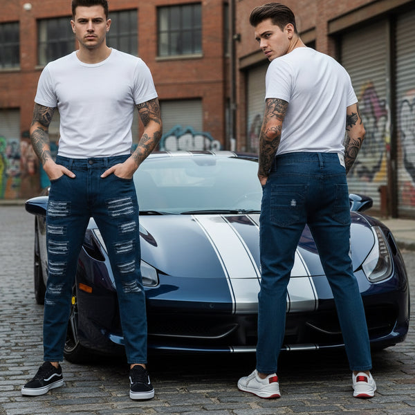 *SOUTHPOLE* (BLUE) ~RIPPED DENIM FOR MEN~ (34'' X 32'') (CARROT CUT)