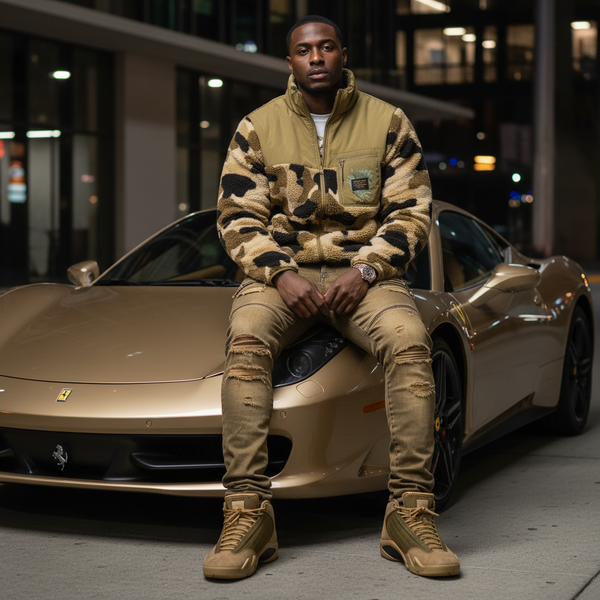 *CROOKS & CASTLES* (CAMO- NYLON WOVEN POCKET) FULL ZIP SHERPA JACKETS (MID-WEIGHT)