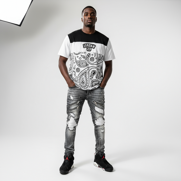 *JORDAN 23* (PAISLEY) LUXURY CUT & SEW / JERSEY CREST STYLE LOGO T-SHIRTS