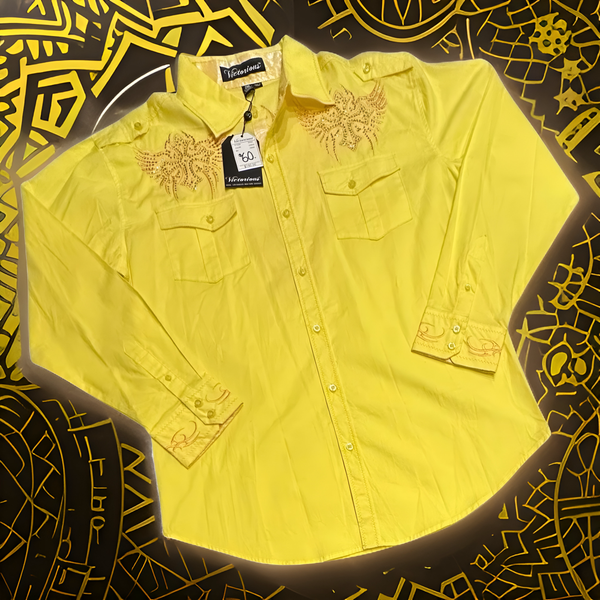 *VICTORIOUS* (YELLOW) FANCY BUTTON UP LONG SLEEVE DRESS SHIRT (COLLARED)