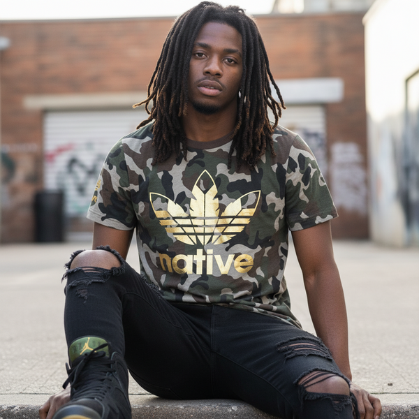 *NATIVE* ~ADI-FEATHER STYLE~ LOGO / CAMOUFLAGE SHORT SLEEVE T-SHIRT