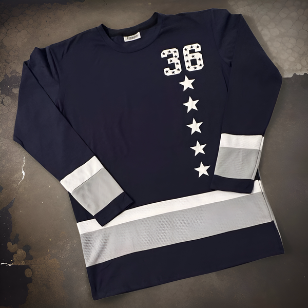 *GORGEOUS GANGSTER* NAVY-MULTI) LONG SLEEVE JERSEY STYLE TEE
