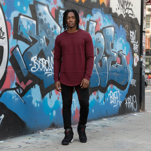 *AKADEMIKS* (BURGUNDY) FANCY LONG SLEEVE T-SHIRT