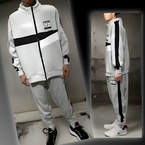 ^SEAN JOHN^ (GREY-MULTI)  POLYESTER COLLARED ZIP UP TRACKSUITS (XB SIZED)