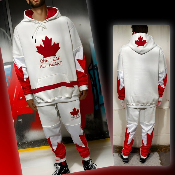 ^ALL HEART^ ~CANADIAN WORLD JUNIOR HOCKEY~ (WHITE-RED) HOODED SWEATSUITS