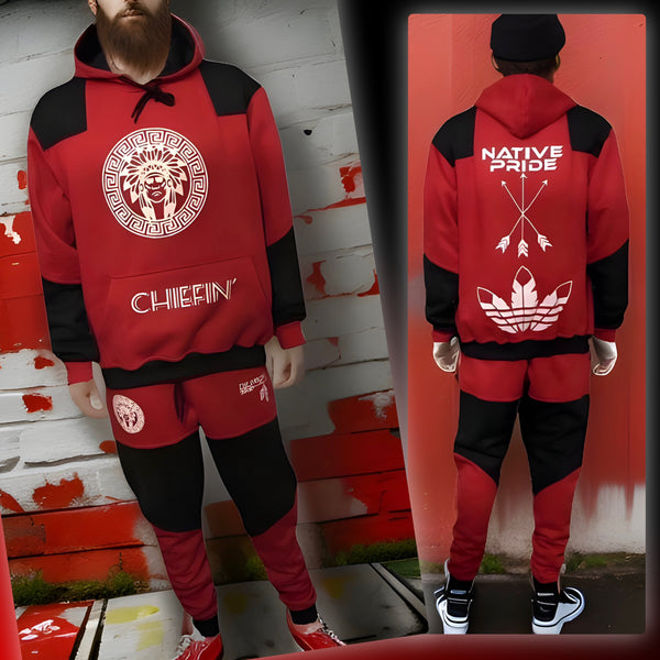 ^CHIEF V3R$@C3^ (RED-BLACK) JOGGER SWEATSUITS (CUT & SEW) (TWO TONE)