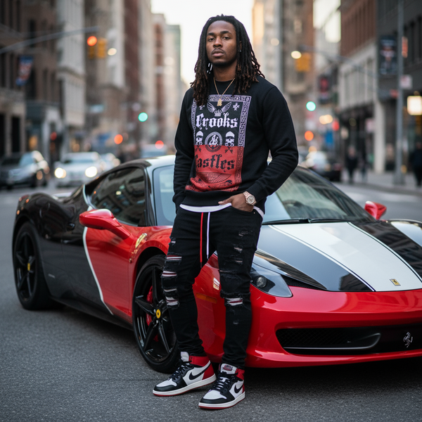 *CROOKS & CASTLES* (BLACK) ~F WID US~ CREWNECK SWEATSHIRTS FOR MEN