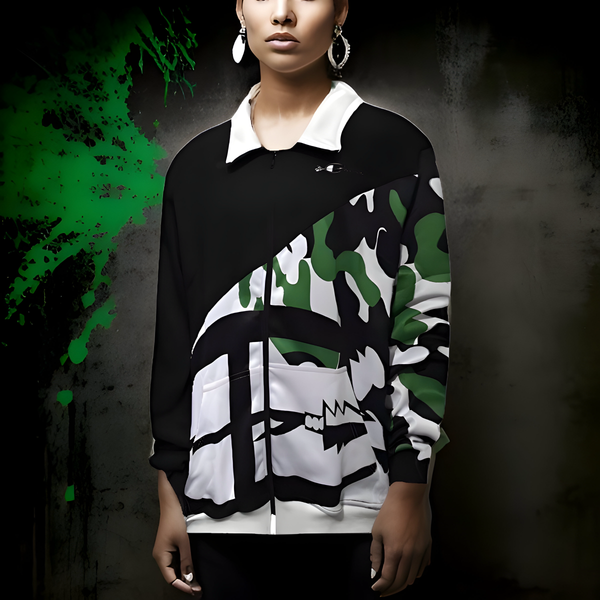 ^CHAMPION CHIEF^ LUXURY (GREEN CAMOUFLAGE) ZIP UP TRACK JACKETS (COLLARED)