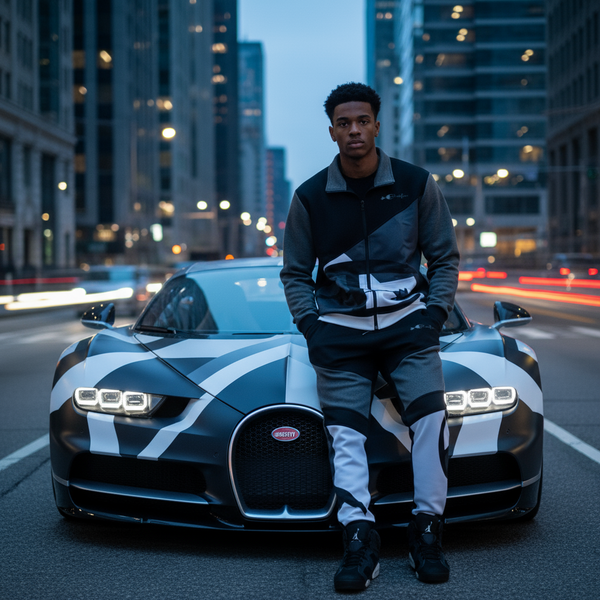 *CHAMPION CHIEF* LUXURY (BLACK-MULTI) ZIP UP TRACKSUITS (CUT & SEW) (EMBROIDERED LOGOS)