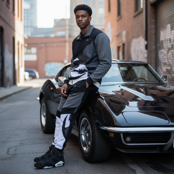 *CHAMPION CHIEF* LUXURY (BLACK-MULTI) ZIP UP TRACKSUITS (CUT & SEW) (EMBROIDERED LOGOS)