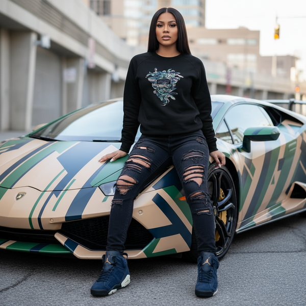 *CROOKS & CASTLES* (BLACK) ~BANDUSA~ CREWNECK SWEATSHIRT FOR WOMEN