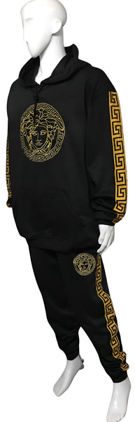 ^V3R$@C3^ (STYLE) (BLACK-GOLD) HOODED SWEATSUITS (UNISEX) (EMBROIDERED LOGOS)