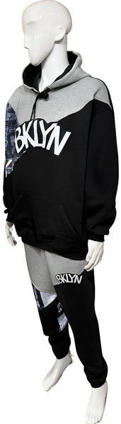 ^BKLYN^ (BLACK-GREY) LUX HOODED SWEATSUITS (CUT & SEW)