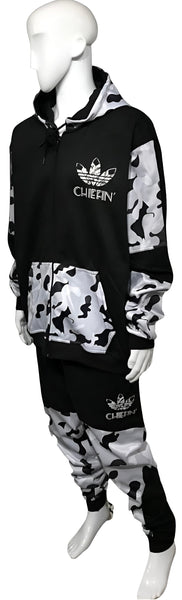 ^CHIEFIN’ ADI-FEATHER^ (WHITE CAMOUFLAGE) LUXURY HOODED ZIP UP TRACKSUITS (CUT & SEW)