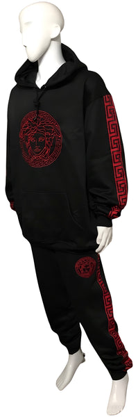 ^V3R$@C3^ (STYLE) (RED-BLACK) HOODED SWEATSUITS (UNISEX) (EMBROIDERED LOGOS)
