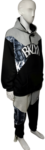 ^BKLYN^ (BLACK-GREY) LUX HOODED SWEATSUITS (CUT & SEW)