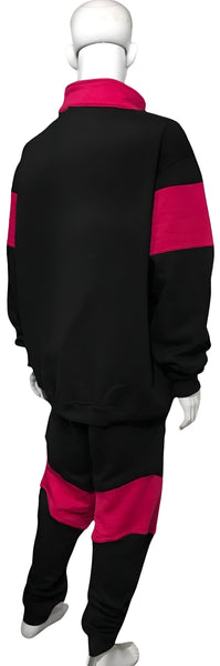 ^23^ (BLACK-HOT PINK) ZIP UP TRACKSUITS (CUT & SEW) (UNISEX)