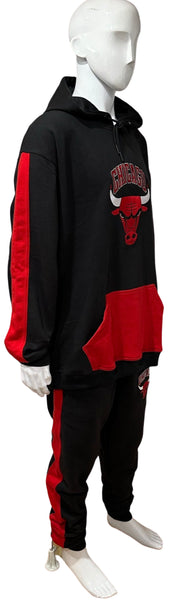 ^CHICAGO 23^ (BLACK-RED) CUT & SEW HOODED SWEATSUITS (PATCH WORK & EMBROIDERY)