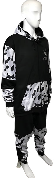 ^CHIEFIN’ ADI-FEATHER^ (WHITE CAMOUFLAGE) LUXURY HOODED ZIP UP TRACKSUITS (CUT & SEW)