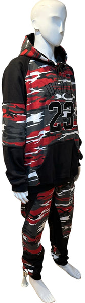 ^23 JORDAN^ (RED-CAMO) LUXURY HOODED SWEATSUITS (EMBROIDERED)