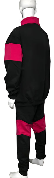 ^23^ (BLACK-HOT PINK) ZIP UP TRACKSUITS (CUT & SEW) (UNISEX)