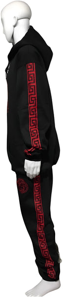 ^V3R$@C3^ (STYLE) (RED-BLACK) HOODED SWEATSUITS (UNISEX) (EMBROIDERED LOGOS)