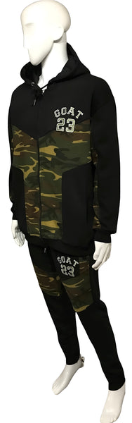 ^23 GOAT^ CAMOUFLAGE LUXURY ZIP UP SWEATSUITS (CUT & SEW) (EMBROIDERED LOGOS)