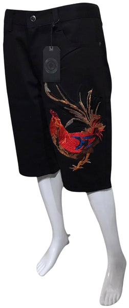 ^MAXI MILIAN^ (BLACK) ~ROOSTER~ DENIM SHORTS (SLIM FIT) (EMBROIDERED)