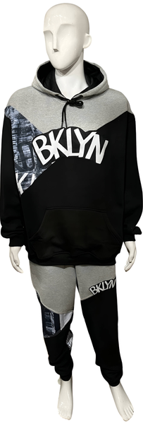 ^BKLYN^ (BLACK-GREY) LUX HOODED SWEATSUITS (CUT & SEW)