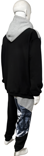 ^BKLYN^ (BLACK-GREY) LUX HOODED SWEATSUITS (CUT & SEW)