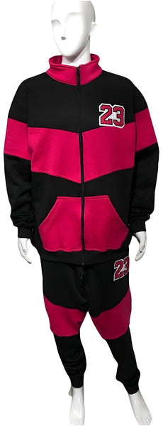 ^23^ (BLACK-HOT PINK) ZIP UP TRACKSUITS (CUT & SEW) (UNISEX)