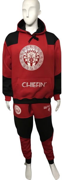 ^CHIEF V3R$@C3^ (RED-BLACK) JOGGER SWEATSUITS (CUT & SEW) (TWO TONE)